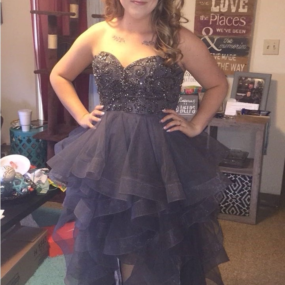 Gray Strapless Ruffled Dress - image 2